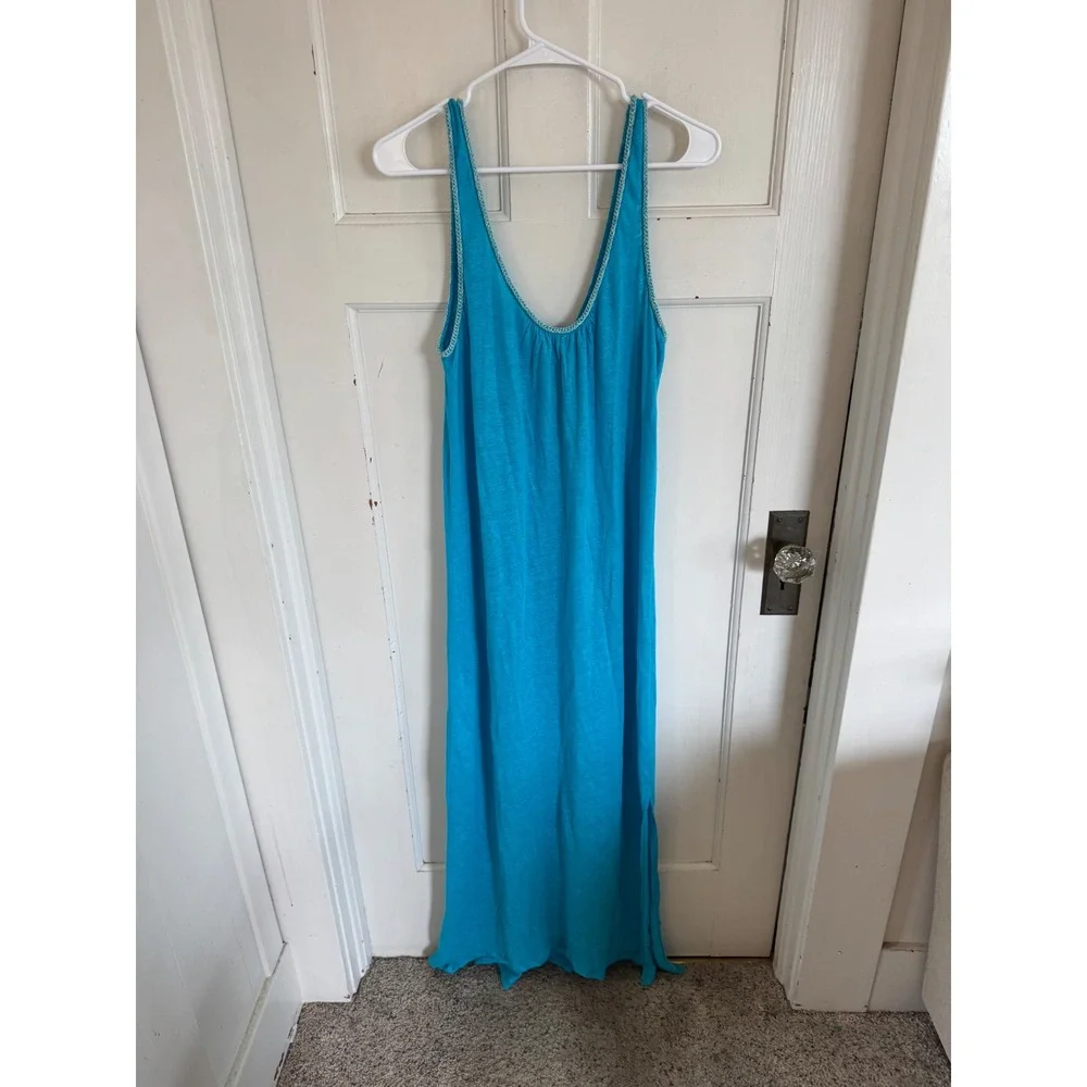 Calypso St. Barth teal blue linen maxi dress size small‎